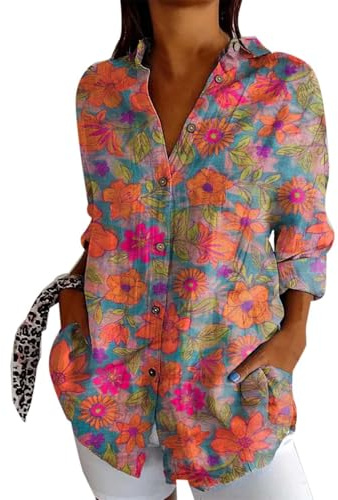 Chemisier Femme Manche Longue à Boutons imprimé Ethnique Chemise bohème pour Femme d'été Blouse Femme Long col en v Exotique Tunique Ample Fluide Chic Casual Vintage Folklore Shirts