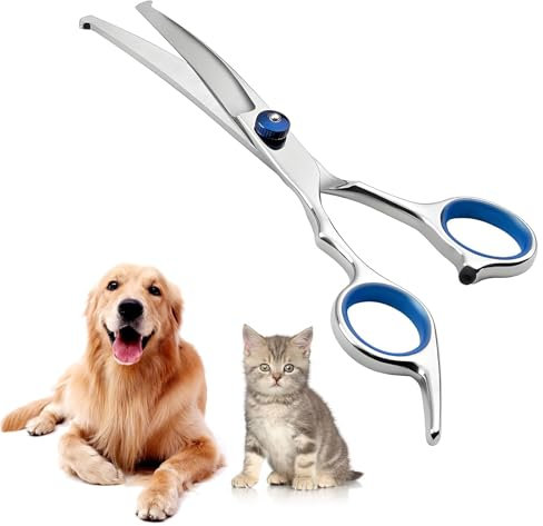 Hunde Scheren, Hundeschere Gebogen, Gebogene Schere Hund Fellschere Für Hunde,Effilierschere Hund Sicherheit Runde Spitze Grooming Schere, Edelstahl Fellschere für Hunde und Katzen