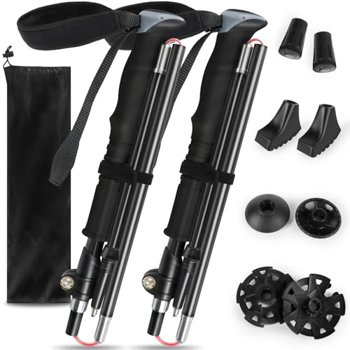 IEEILULU Baton de Marche, Bâton de Randonnee en Aluminium, Baton de Marche Nordique Télescopique Pliable 2 PCS, Antichoc Antidérapant 110-130 CM pour Trekking et Ski