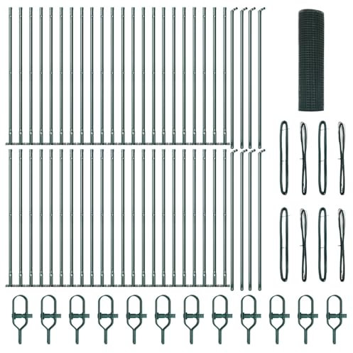 vidaXL Juego de Valla Verde Soldada Con Postes de Brida 100 X 0.5 m Duradera Malla Metálica para Áreas Exteriores Cercado de Jardín Estilo Tradicional Accesorios de Instalación