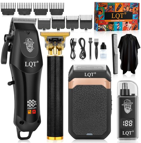 Hair Clippers for Men with LED Display, 4-Piece Cordless Grooming Kit with Hair Clipper, Beard Trimmer, Foil Shaver & Nose Trimmer, Complete Set for Home Barber