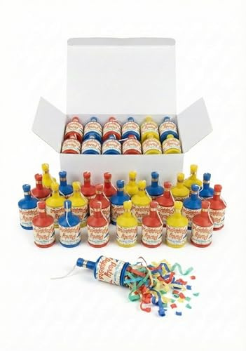 TC Toys -72 Party Poppers – Indoor Safe Assorted Colour Streamers for New Year’s Eve, Weddings & Birthdays – Essential Bulk Party Bag Fillers & Table Favours