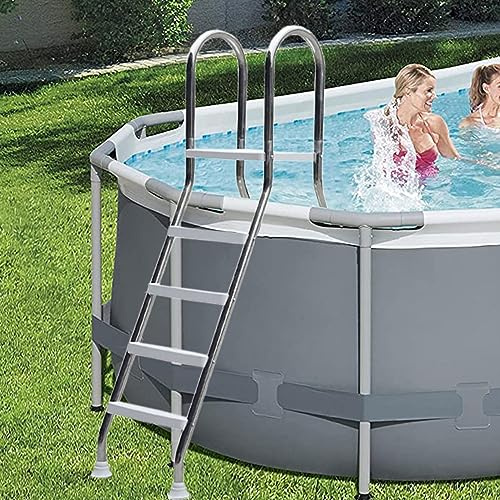 Poolstege i 304 rostfritt stål – 4-stegs halkfri ingång för pooler ovan marken, stöder upp till 226 kg, lämplig för utomhus- och inomhusbruk