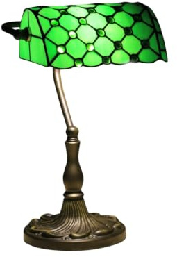 MaxSell Banker's Table Lamp Antique Bronze Tone Base and Glass Shade