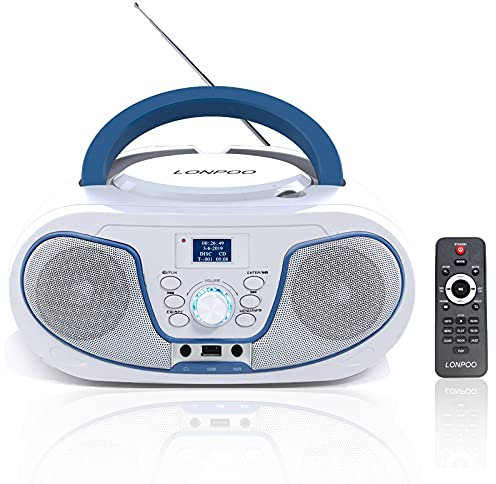 LONPOO Portable CD player Boombox with DAB radio, FM Radio, Bluetooth, USB, 3.5mm AUX Input, Headphones Output, Remote Control (mit DAB)