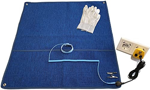 Minadax alfombrilla de trabajo antiestática de 60 x 60cm, tejido ESD antiestático, textil de alta tecnología, sin silicona, juego de manguitos ESD de 2,4 m, enchufe de toma de tierra y guantes ESD