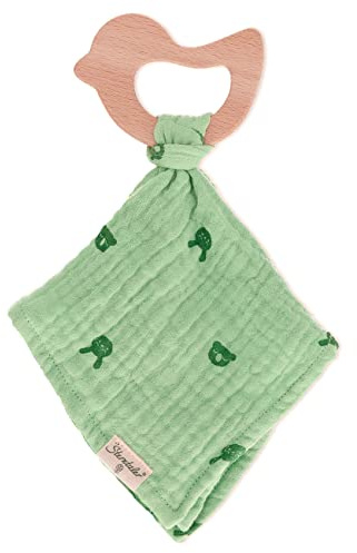 Sterntaler Foulard unisex per bambini, con massaggiagengive Kinni e Kalla, asciugamano per bambini, biologico, verde medio, 1 pezzo (1 pezzo)