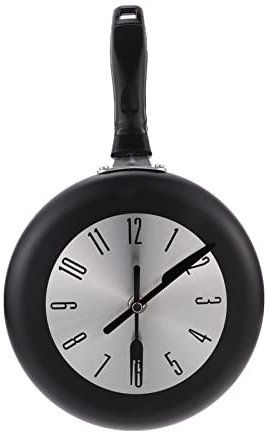 HOMSFOU Metallbesatz Bratpfanne Wanduhr Quarz Wanduhr H?ngende Uhr Stummschaltung Dekorative Wanduhr Wandkunstdekoration für Küche Keine Batterie Uhr Pfanne Sportdekor