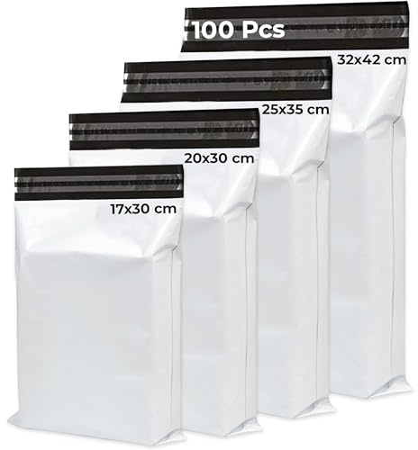 UGIX Buste per Spedizioni Vinted, 100Pcs-4 Misure- Sacchetti Spedizione Opaqui Autoadesivi, Pacchi per Spedizioni Vinted Vestiti, Scarpe,Libri-Resistenti all'Acqua e Strappi-Ideali per Piccole Imprese