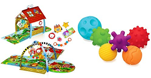 lionelo Agnes 2en1 Manta de Gateo para el bebé, Alfombra de Juego para el bebé, 2 Arcos de Juego, casa de Juego & Infantino Textured Multi Ball - Pelotas con Texturas para la exploración sensorial