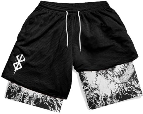Y2K Sommer Herren Streetwear Anime Hohe Taille Oversize Atmungsaktive Gym Kurze Hosen Training Fitness Workout Track Shorts Kleidung-Schwarz (B)-XL