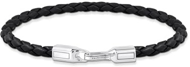 THOMAS SABO Lederarmband schmal in Schwarz Silber 925 Sterlingsilber, Geschwärzt, Leder