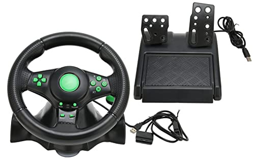 KUIDAMOS Volant de Course avec Pédale, 180° Rotation, Retour de Vibration, Plug and Play, Technologie Hot Swap, Compatible PC et Android
