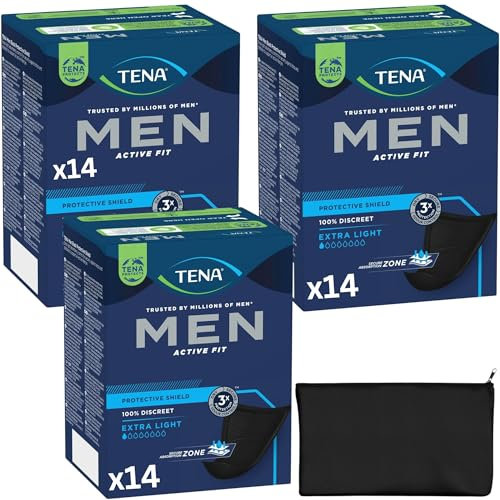Incontinence Pads for Men Bundle with Mens Pads for Urine Leakage, Light Bladder, Extra Light, 100% Discreet, Individually Wrapped (14 x 3 Packs) and Wishesla Black Fabric Cosmetic Bag