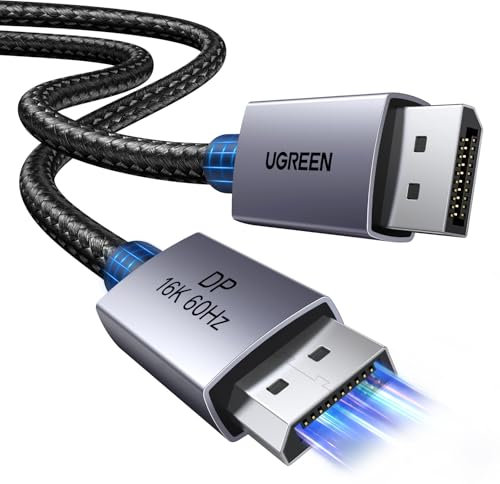 UGREEN 16K Displayport Kabel 2.1 16K 10K 60Hz 8K 120Hz 4K 240Hz 165Hz 144Hz, DP kabel 80Gbps mit HDR, FreeSync, G-Sync, DSC 1.2a, HDCP 2.2 für PC, HDTV, Gaming Monitor (2M)