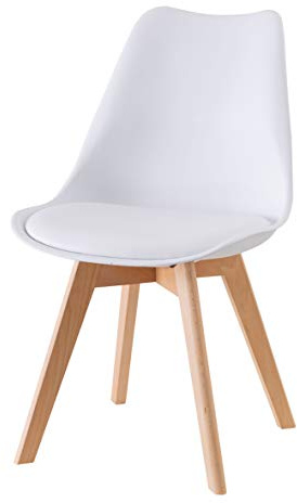 Baroni Home Sedia da Pranzo o Ufficio con Gambe in Legno, Sedia Ergonomica con Cuscino Integrato 57X48X79 cm Bianco (1)