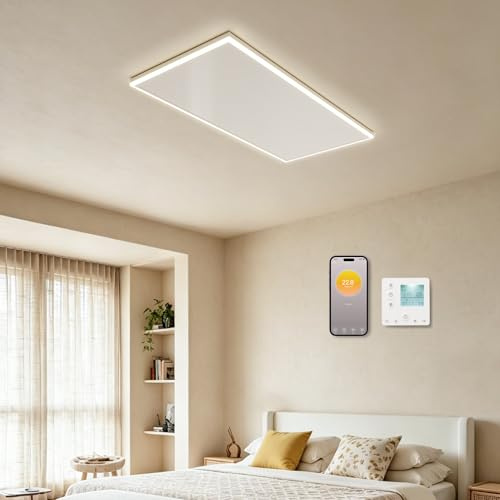 byecold 700W Infrared Panel Heater Built-in Thermostat, LED Light & WIFI App Remote Control Ceiling Mounted Energy Efficient Far Infrared Heater Panel Heating Radiators