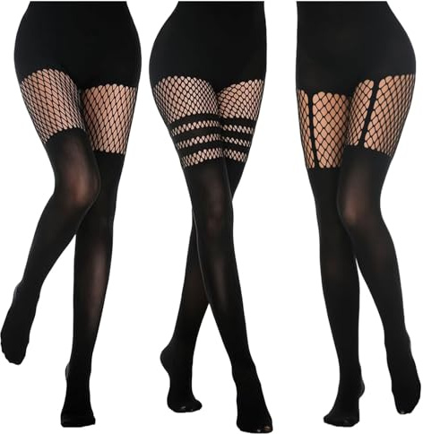 Genérico 3 Pares Cintura Medias para Mujer, Mujeres Sexy Elástico Medias de Cintura Alta de Rejilla de Calcetines Red negras Pantimedias