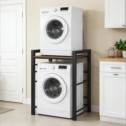 Ogimeka Meuble Machine a Laver, Étagère pour Machine à Laver et Seche Linge, avec 3 Hauteurs Réglables, pour Salle de Bain, Balcon, Capacité de Charge 350 kg, 75 x 67 x 105 cm (Noir)