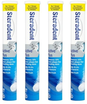 4 Pack Denture Cleaning Tablets – 120 Tablets Active Plus Denture Cleaner for False Teeth, Retainers & Mouth Guards – Fast-Acting Deep Clean, Odor Removal & Stain Protection Multipack | SterlingSquare