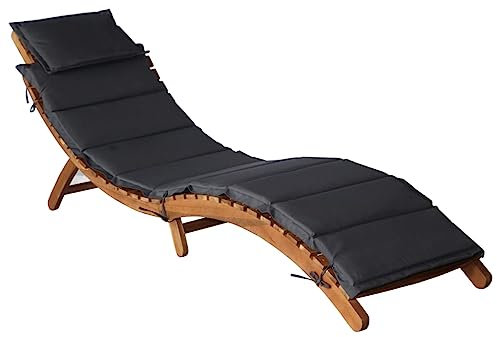 vidaXL Akazienholz Massiv Sonnenliege mit Auflage Klappbar Gartenliege Liegestuhl Holzliege Liege Gartenmöbel Saunaliege Strandliege Dunkelgrau