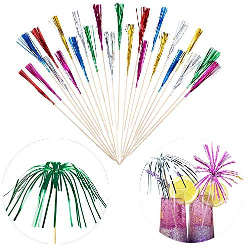 FLZONE Cocktail-Sticks,100 Stück Cocktailspieße Bambusspieße für Cocktails Vorspeisen Früchte Desserts Partyzubehör Obstspieß-Feuerwerk Party Picks