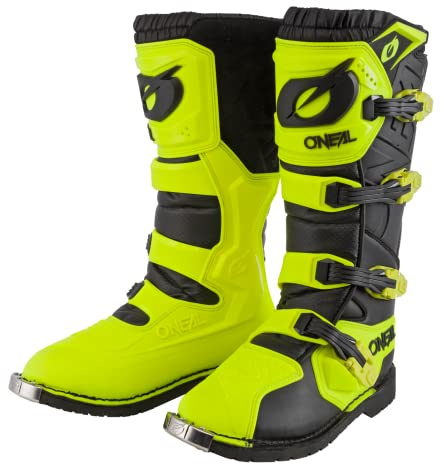 O'NEAL | Botas de Motocross | Motocicleta de Enduro | Confort suela de aire, cuatro hebillas | Botas Rider Pro | Adulto | Negro Amarillo Neón | Talla 40