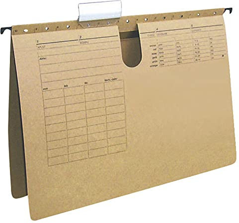 Q-Connect KF00554 Hängehefter/Hängemappen Für A4 Farbe: Braun/Natronkarton, Heftung aus 250g/qm / 25 Stück/Schwarzer Organisationsdruck/mit auswechselbaren Blanco-Schildchen/Blauer Engel