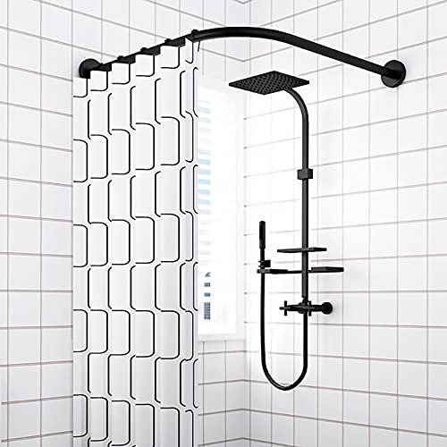 Adjustable Extendable Stainless Steel Curtain Rod Rail, L Shaped Bathroom Shower Curtain Rod Curved Rack, Shower Poles Punch-Free Telescopic Stainless Steel for Fitting Room 90 to 130cm x 90 to 130cm