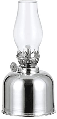 Moddeny Antique Metal Glass Oil Lamp Lantern, 7.48 H x 3.34 W, Silver, Kerosene Lamp