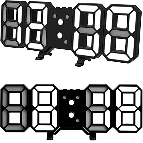 Retoo 3D LED Digitalwecker Electronic Digitaluhr mit USB 12/24-Stunden-Anzeige Wecker Temperatur Kalenderanzeige Einstellbare Helligkeit Wanduhr oder Aufstellen Schlafzimmer Wohnzimmer Büro Dimmbar