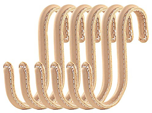 Brute Strength - S-Haken mit Vollnarbenleder umwickelt - 6 Stück - Natur - 10 cm Edelstahl-Metallbügel Aufhängehaken für Küche, Werkstatt, Bad