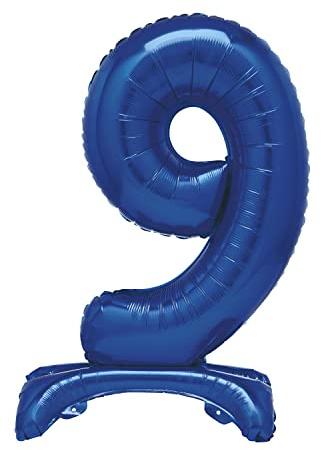 Unique Blue Standing Number 9 Foil Balloon 30, Packaged