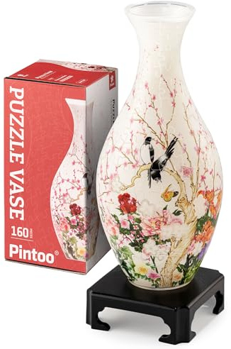 Pintoo 3D Puzzle Vase Unique Flower Vase Made by 160 Curved Plastic Puzzle Pieces House Warming Gift for Flower Arrangements and Home Decoration - [S1035] (Translucent, Flowers and Birds)