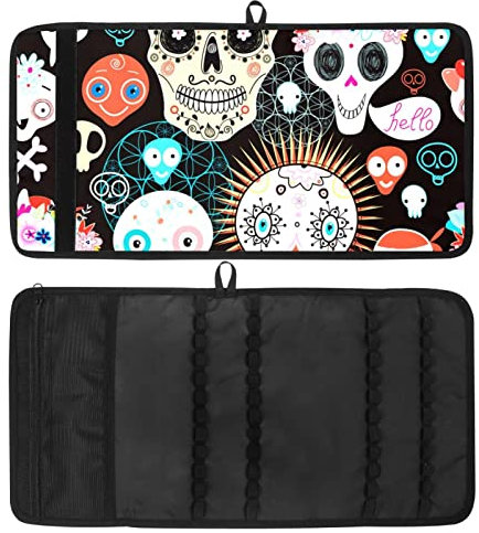 Envoltura para lápices, organizador de rollos de lápices de dibujo de viaje para artista, estuche para lápices, funda de calavera, hueso negro