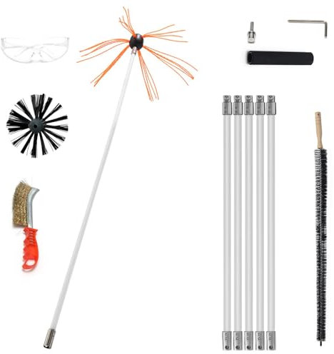 Kaminborste stång set 6 m, eldstäder och torkrör, ta bort skorstenar med en diameter på 15–45 cm, rengöringsstång, rengöringsborste 6–18 fot