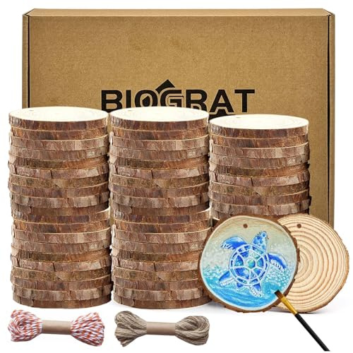 Wood Slices Discs 2 Inch (2.4-2.8”) 60 Pcs with Holes for Crafts Ornaments