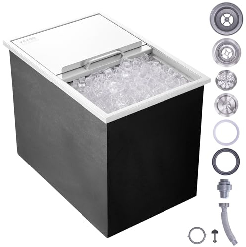 VEVOR Drop In Ice Chest, 68.5x45.7x53cm（LxBxH） Iskylare i Rostfritt Stål, Kommersiell Isbehållare med Skjutlock, 40,9 qt Utekök Ice Bar, Avloppsrör och Avloppsplugg Ingår, för Kall Vinöl
