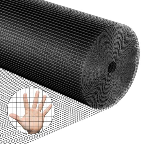 Black Hardware Cloth 48''x100' 1/2 Inch 16 Gauge Vinyl Coated Welded Wire Mesh Roll PVC Hardware Cloth Chicken Wire Fencing for Garden Fence and Home Improvement Project