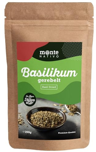 Basilic séché Monte Nativo (250g) - Basilic déshydraté - Épices aromatiques séchées avec soin, idéales pour Cuisiner et Assaisonner - Arôme et Goût intenses