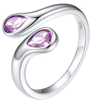 Silvora Plata 925 Anillo Compromiso Mujer con Circonita Pera Alejandrita