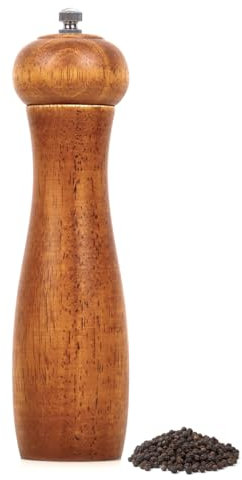 Wellong Hölzerne Pfeffermühle, 8 Zoll Salzmühle mit einstellbarer Grobheit Pfeffermühle, nachfüllbare manuelle Salzmühle, Eichenholz Salz- und Pfeffermühle für die Küche - Walnussfarbe