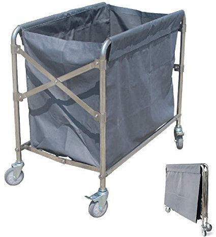 Carrello per lavanderia con ruote e borse rimovibili, carrello di pulizia di grande capacità, con tessuto spesso, colore blu