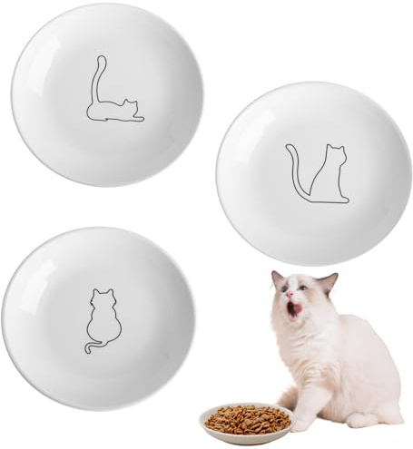 3 Piezas Cuencos para Gatos, Cuenco Comida Gato, Cuenco Plano de Cerámica Gatos, Comedero Gato Ceramica, Platos para Gatos, Cuencos Cerámica Gatos, Cuenco Gato Ceramica para Gatos Perros Pequeño