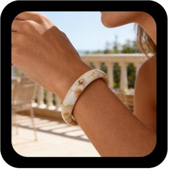 Xduargs Boho Acrylic Chunky Bangle Bracelet - White Resin Geometric Cuff Wristband - Vintage Round Stackable Cuff Bracelet - Open Adjustable Bangle Bracelet - Jewelry for Women