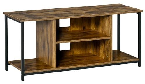 HOMCOM Meuble TV 110 cm, Meuble télé pour téléviseur jusqu'à 55 Pouces avec Compartiments Ouverts et étagère réglable, Banc TV Industriel pour Salon, Chambre à Coucher, Brun Rustique