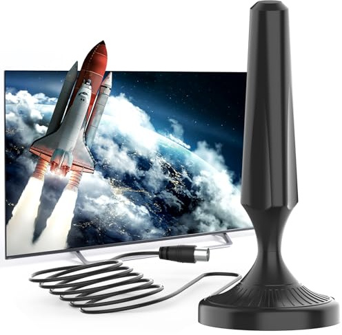 Antena TV Interior con Base Magnética – Antena TDT Digital para Televisión HDTV/DVB-T2 – Cable Coaxial de 5 Metros – Compatible con Smart TV, Freeview, 4K 1080p