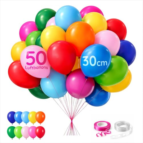 Balloons Palloncini, Set da 50 in Lattice 30 CM, Nastro e Catena | Feste per Bambini e Party, Utilizzabili con Aria o Elio Resistenti, Ideali per Perfetti Compleanni - Multicolore