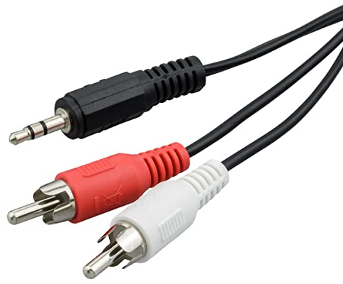 ecabo 10033 Stereo-Kabel 3,5mm Klinke auf 2 x Cinch – Cinch Stecker RCA (rot/weiß) auf 3,5mm Klinken Stecker – Y-Kabel – für Hi-Fi, Stereo-Anlagen, Receiver, Audiogeräte, 0,50m, schwarz