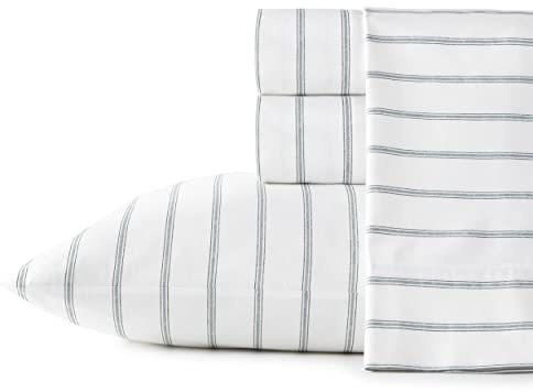 Stone Cottage - Twin Sheets, Cotton Percale Bedding Set, Crisp & Cool Home Decor (Trenton Stripe Green, Twin)